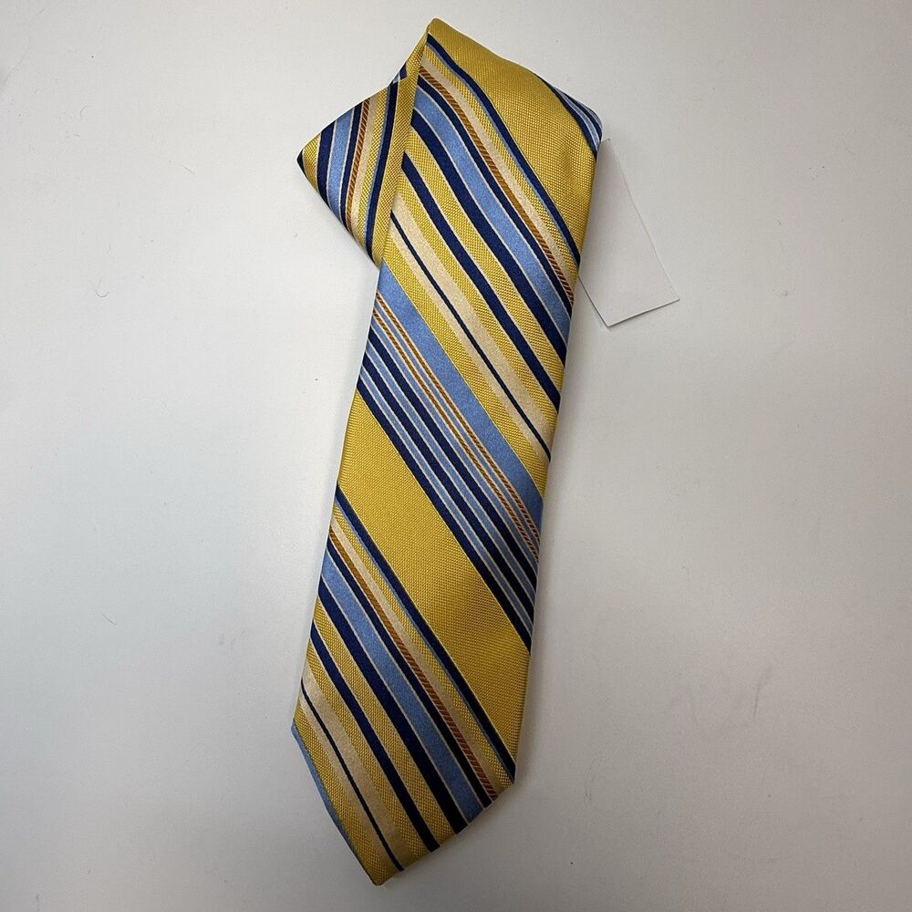 Ted Baker Yellow And Blue Stripe 100% Silk Neck Tie New